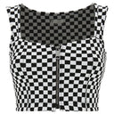 Checkered Crop Top with Zip - Black + White