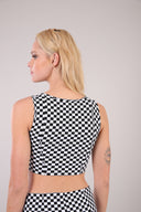 Checkered Crop Top with Zip - Black + White