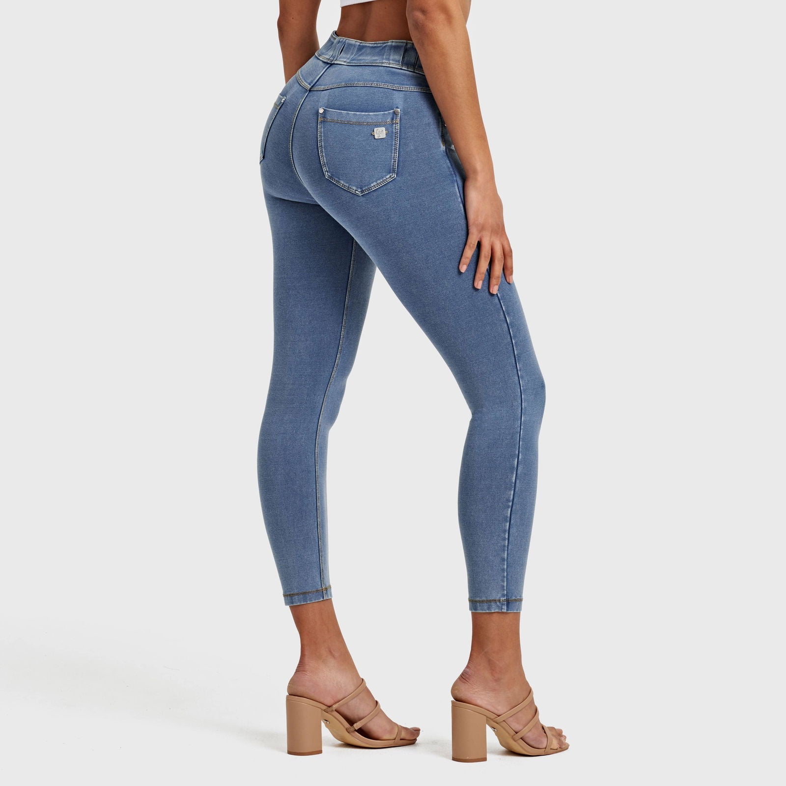 N.O.W® Denim - High Waisted - Petite Length - Light Blue + Yellow Stitching 1