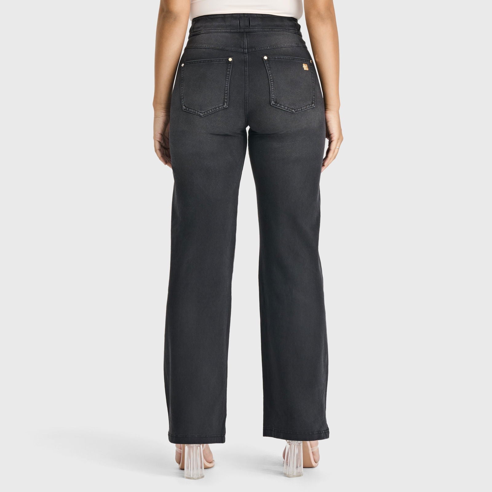 N.O.W® Denim Limited Edition - High Waisted - Wide Leg - Black + Black Stitching 3