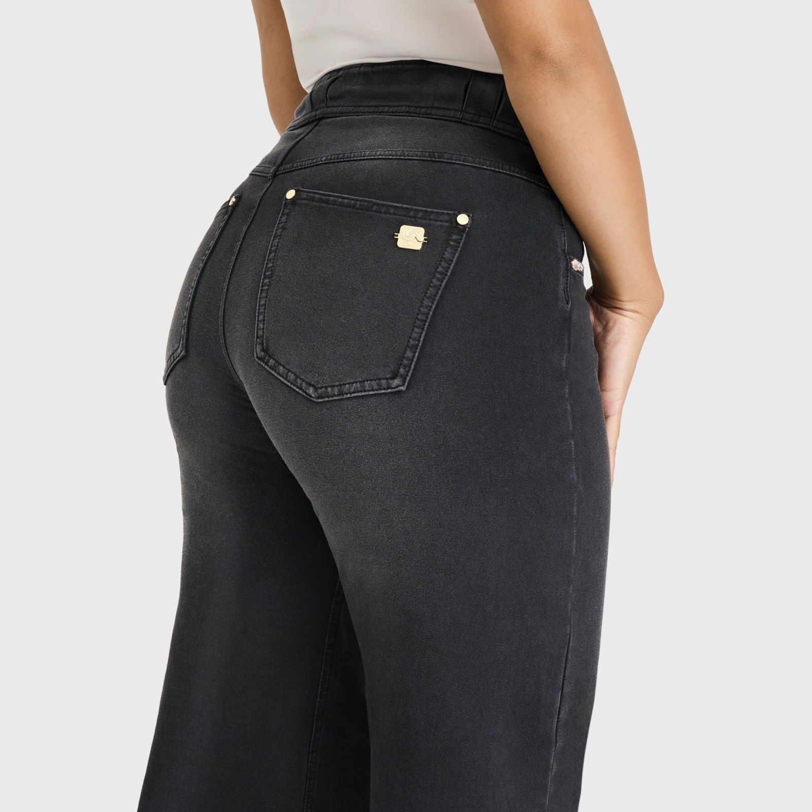 N.O.W® Denim Limited Edition - High Waisted - Wide Leg - Black + Black Stitching - Freddy USA