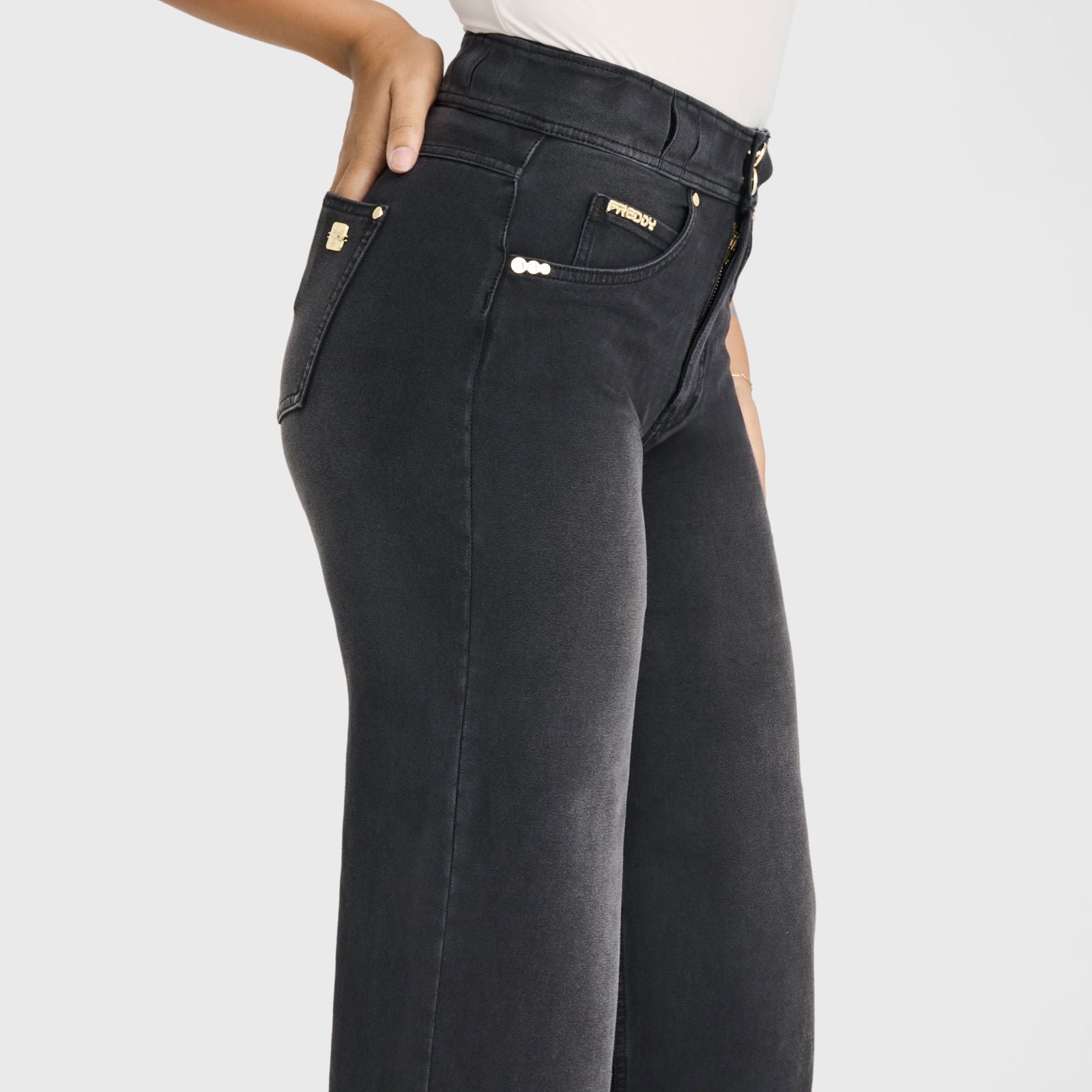 N.O.W® Denim Limited Edition - High Waisted - Wide Leg - Black + Black Stitching - Freddy USA