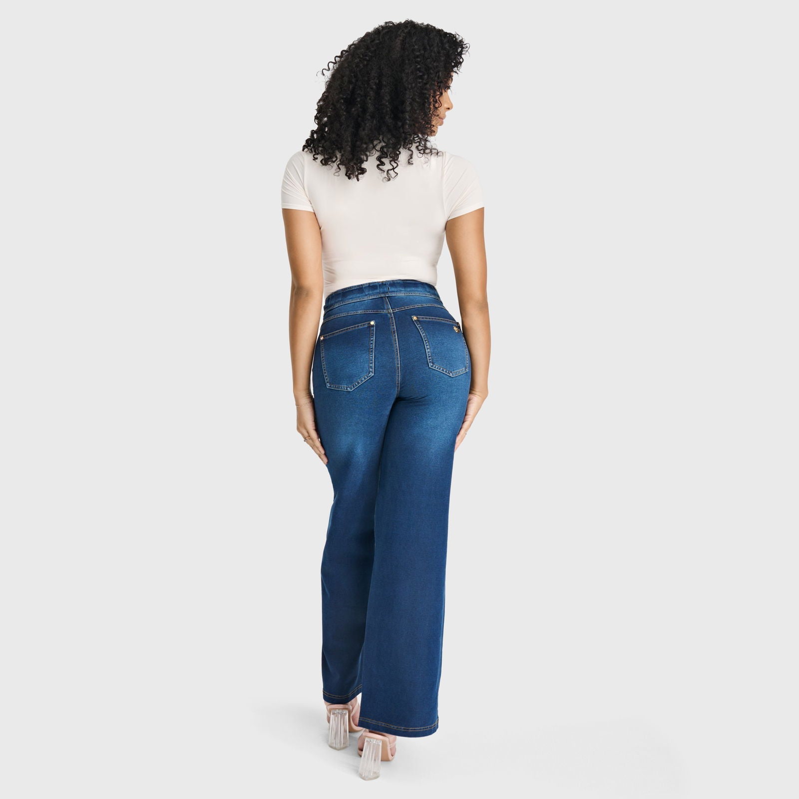 N.O.W® Denim Limited Edition - High Waisted - Wide Leg - Dark Blue + Yellow Stitching - Freddy USA