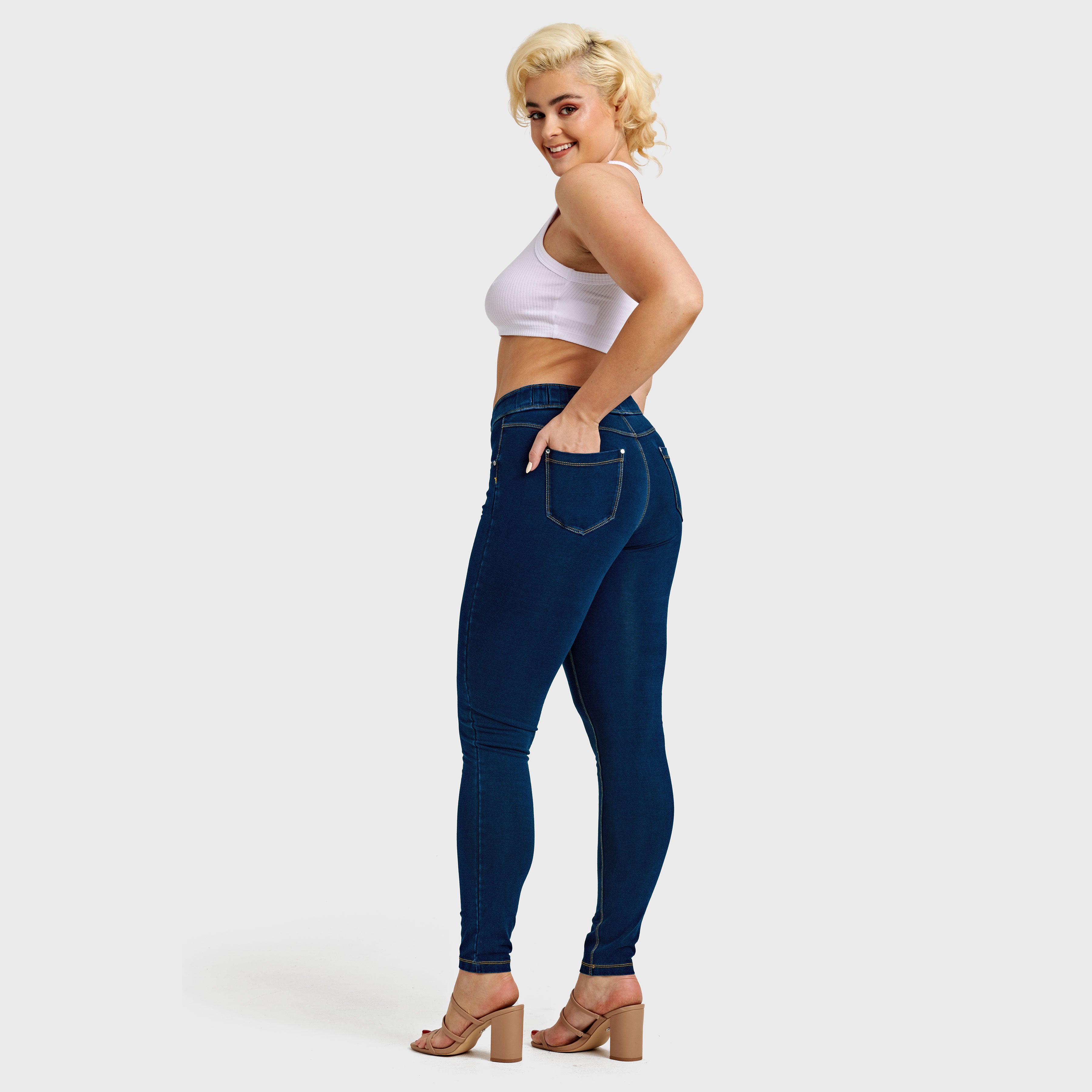 N.O.W.® Denim - High Waisted - Full Length - Dark Blue + Yellow Stitch