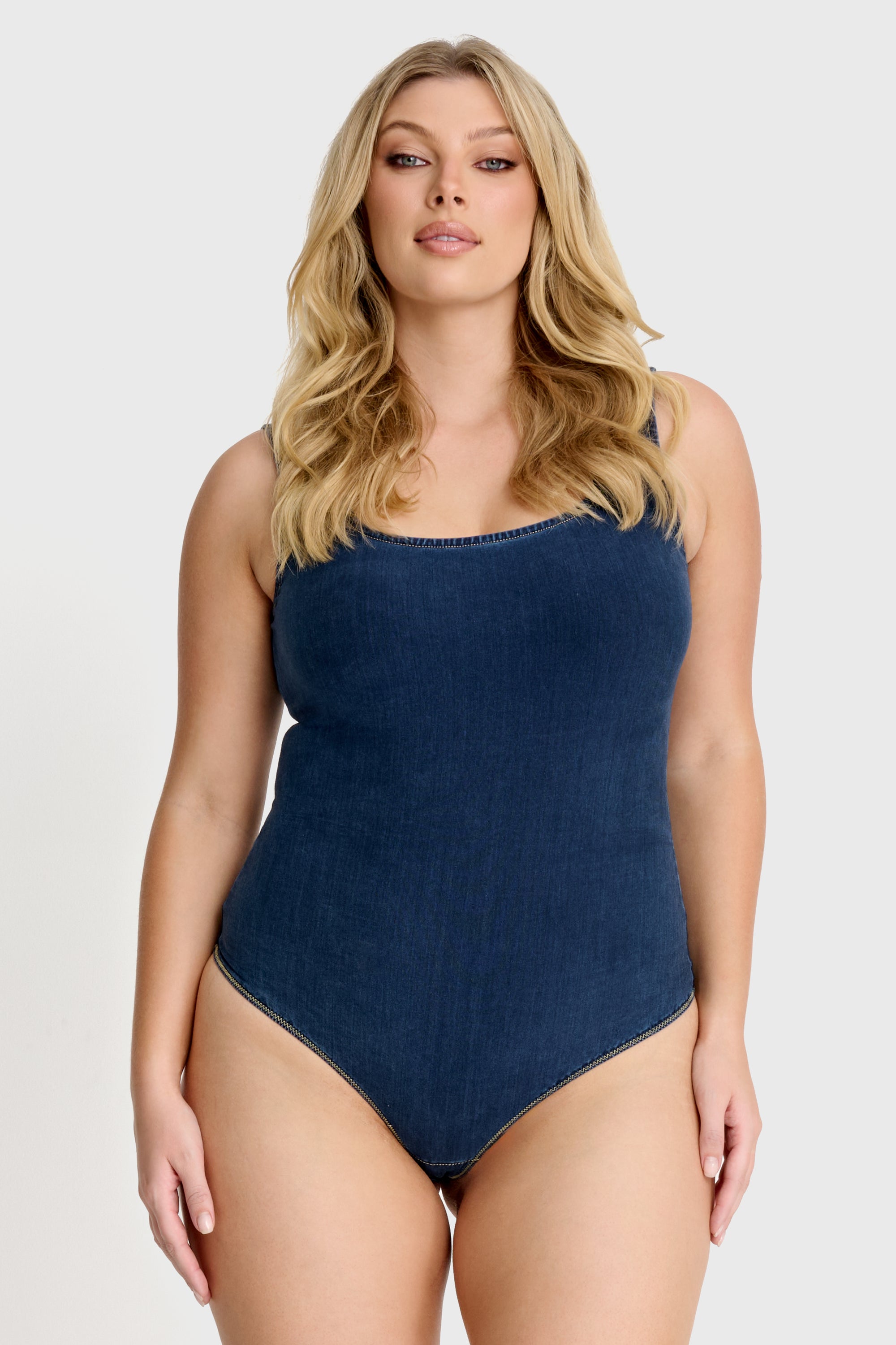 Scoop Neck Bodysuit - Dark Blue Denim 1