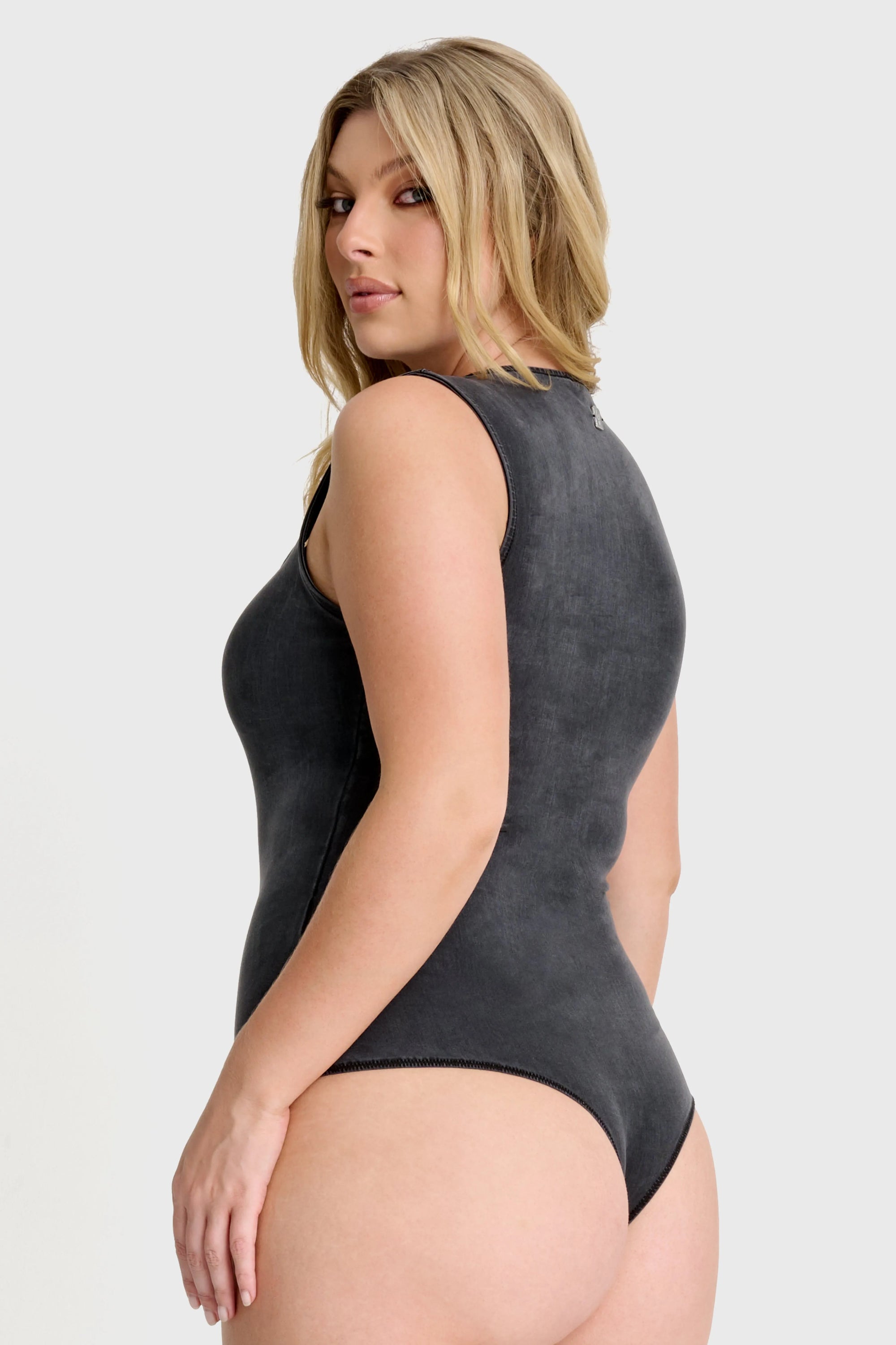 Scoop Neck Bodysuit - Black Denim 2