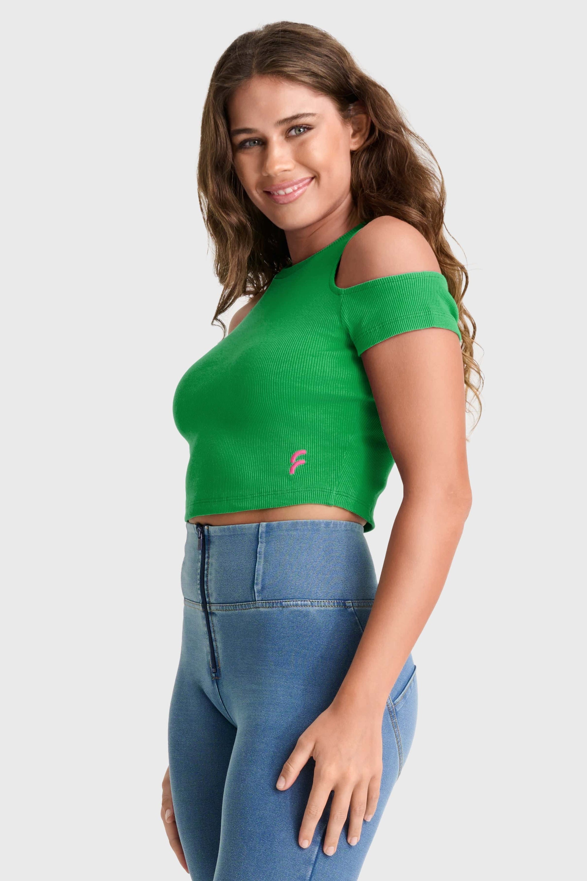 Cropped Cut Out T Shirt - Green 1