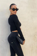 WRUP Denim - High Waisted - Full Length - Black + Black Stitching