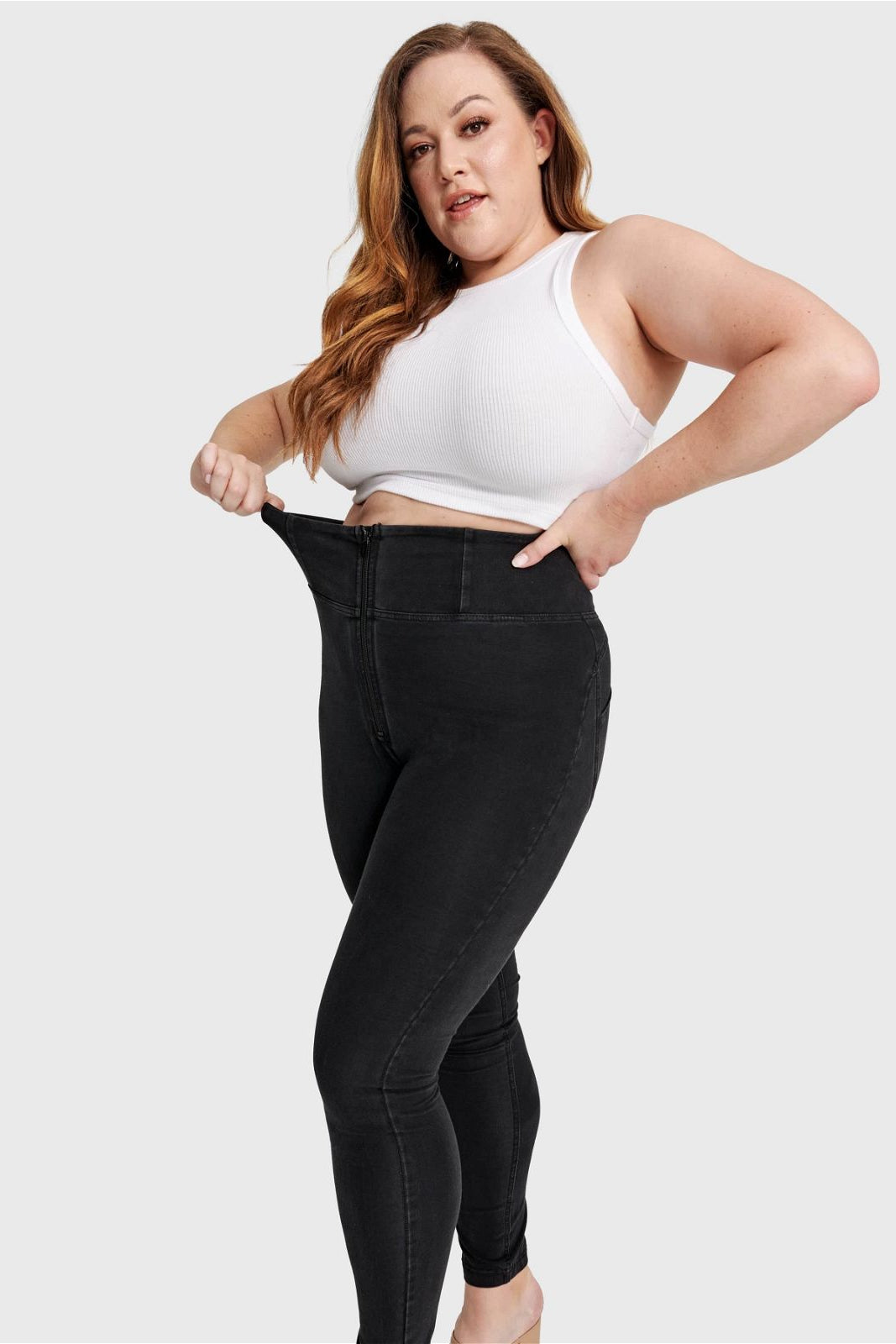 WR.UP® Curvy Denim - Zip High Waisted - Full Length - Black + Black Stitching 3