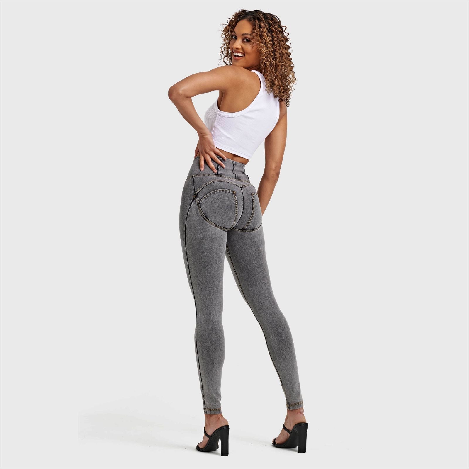 WR.UP® Denim - High Waisted - Full Length - Grey + Yellow Stitching 2