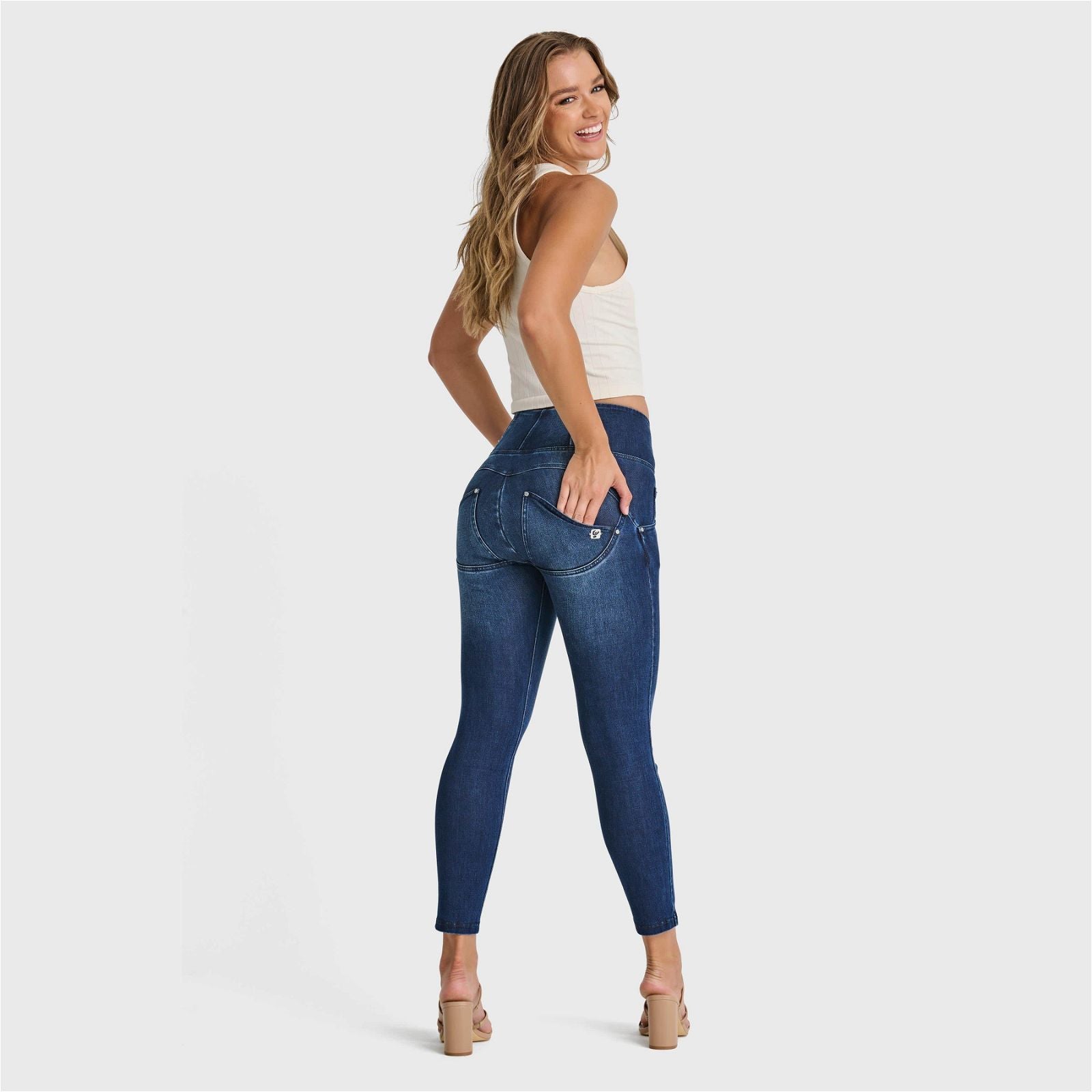 WR.UP® SNUG Jeans - High Waisted - Petite Length - Dark Blue + Blue Stitching 1