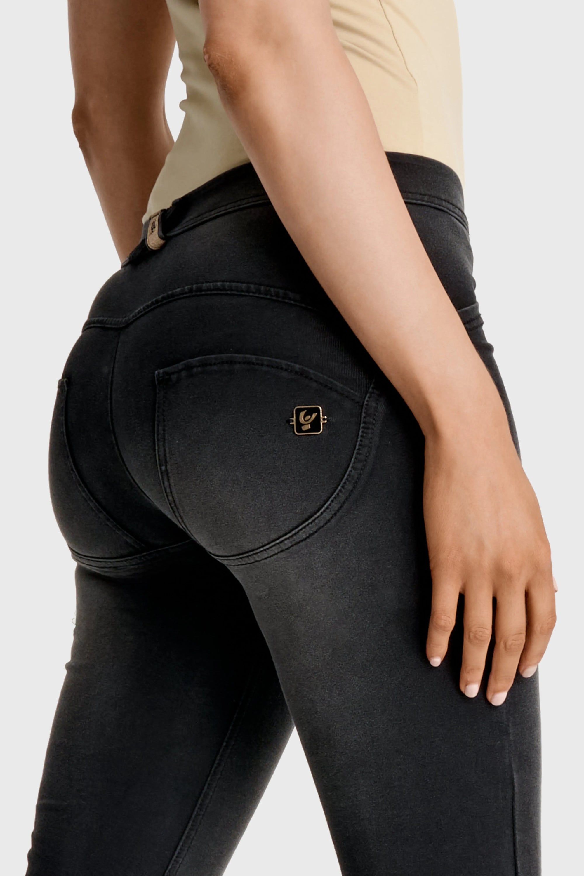 WRUP Denim with Gold Zip - Mid Rise - Flare - Black + Black Stitching 2