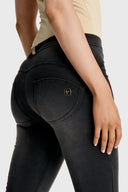 WRUP Denim with Gold Zip - Mid Rise - Flare - Black + Black Stitching