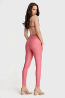 WRUP Faux Leather with Button Detail - Super High Waisted - Full Length - Rosey Pink