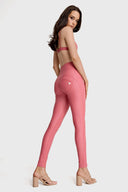 WRUP Faux Leather with Button Detail - Super High Waisted - Full Length - Rosey Pink