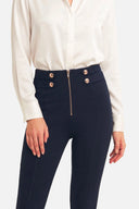 WRUP Military Button Detail Fashion - High Waisted - Ankle Length - Deep Blue