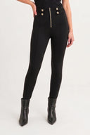 WRUP Military Button Detail Fashion - High Waisted - Ankle Length - Black