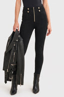 WRUP Military Button Detail Fashion - High Waisted - Ankle Length - Black