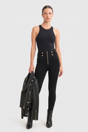 WRUP Military Button Detail Fashion - High Waisted - Ankle Length - Black