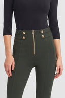 WRUP Military Button Detail Fashion - High Waisted - Ankle Length - Army Green