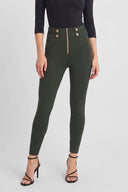 WRUP Military Button Detail Fashion - High Waisted - Ankle Length - Army Green
