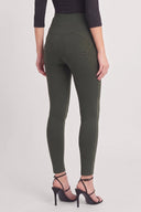 WRUP Military Button Detail Fashion - High Waisted - Ankle Length - Army Green