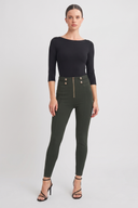 WRUP Military Button Detail Fashion - High Waisted - Ankle Length - Army Green