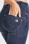 WR.UP® SNUG Jeans - 2 Button High Waisted - Bootcut - Dark Blue + Blue Stitching 3