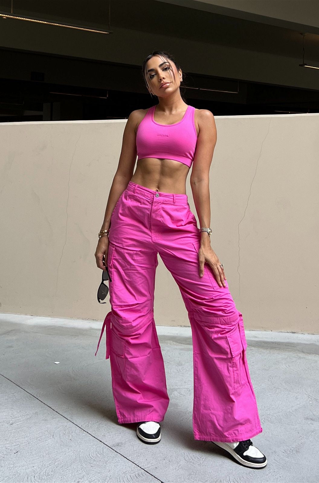 Cargo Pants - High Waisted - Full Length - Pink