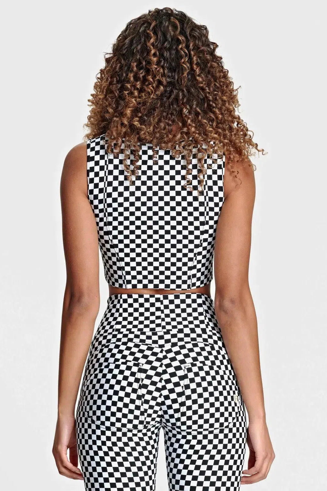 Checkered Crop Top with Zip - Black + White 3