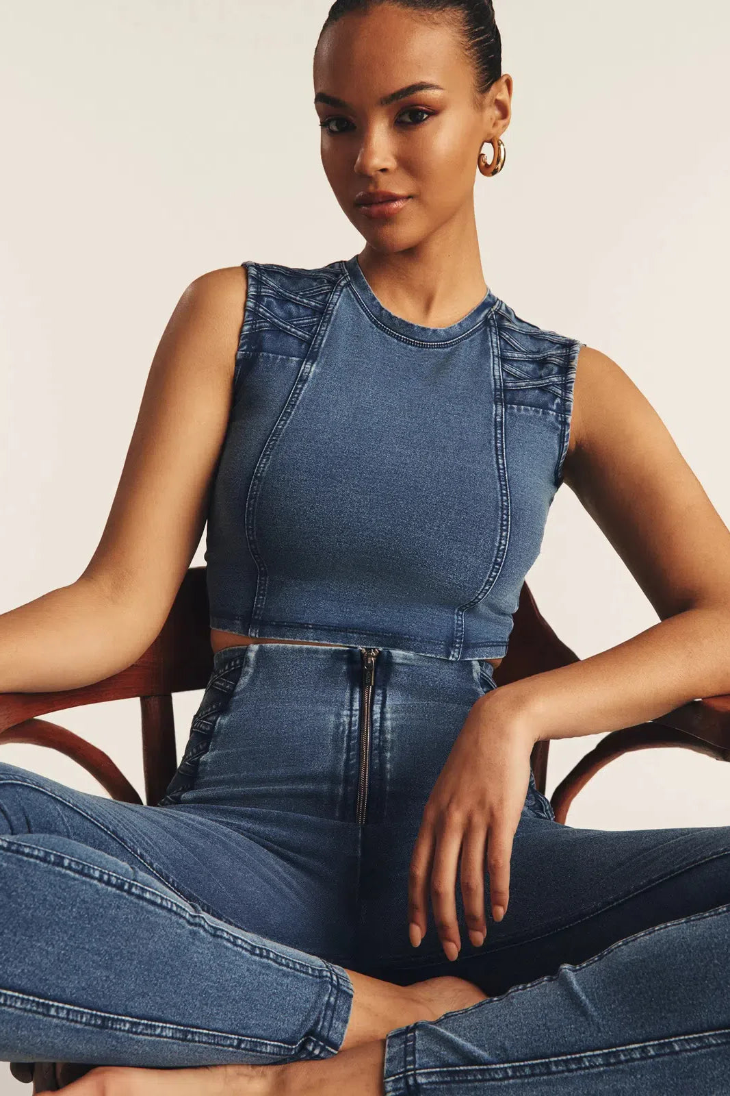 Cropped Tank Criss Cross Detail - Indigo Denim 1