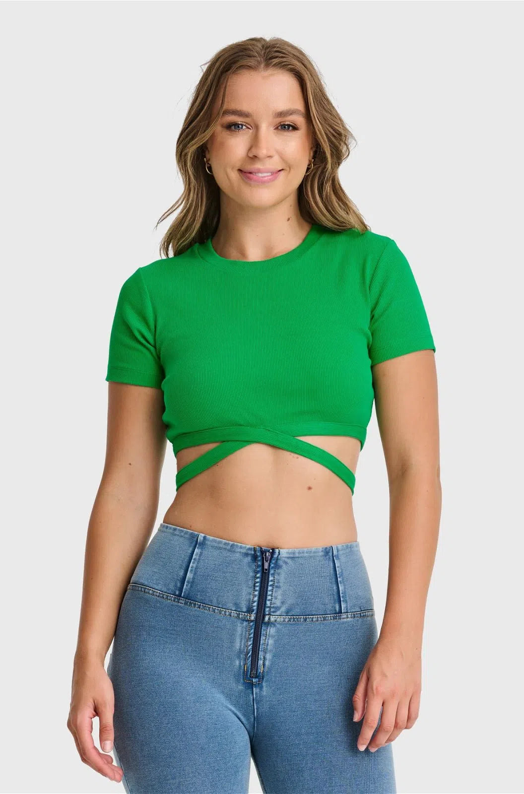 Cropped Wrap Around T Shirt - Green