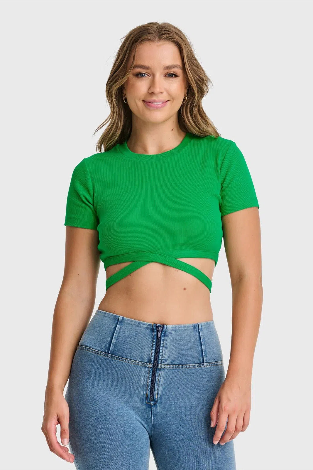 Cropped Wrap Around T Shirt - Green 1