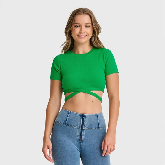 Cropped Wrap Around T Shirt - Green