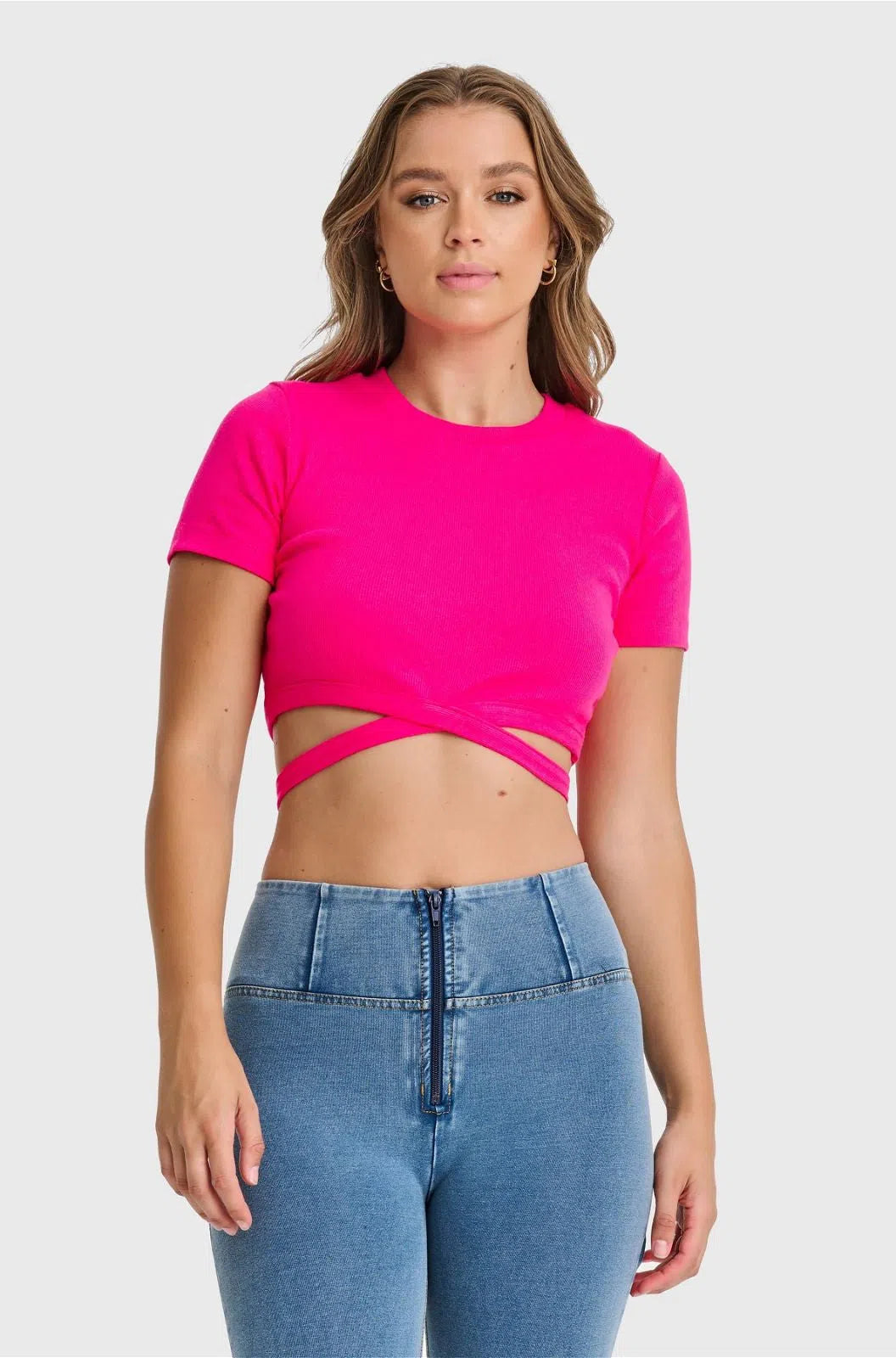 Cropped Wrap Around T Shirt - Pink