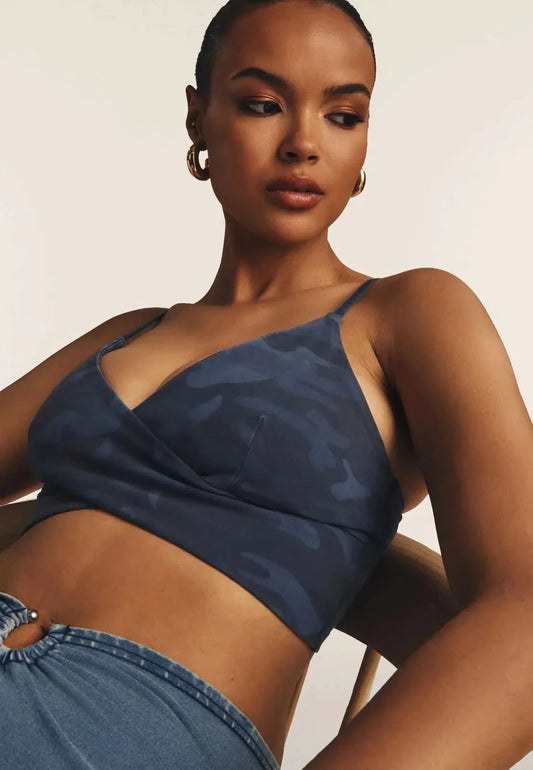 Cross Front Top - Navy Blue Camo