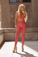 WRUP Faux Leather with Button Detail - Super High Waisted - Full Length - Rosey Pink