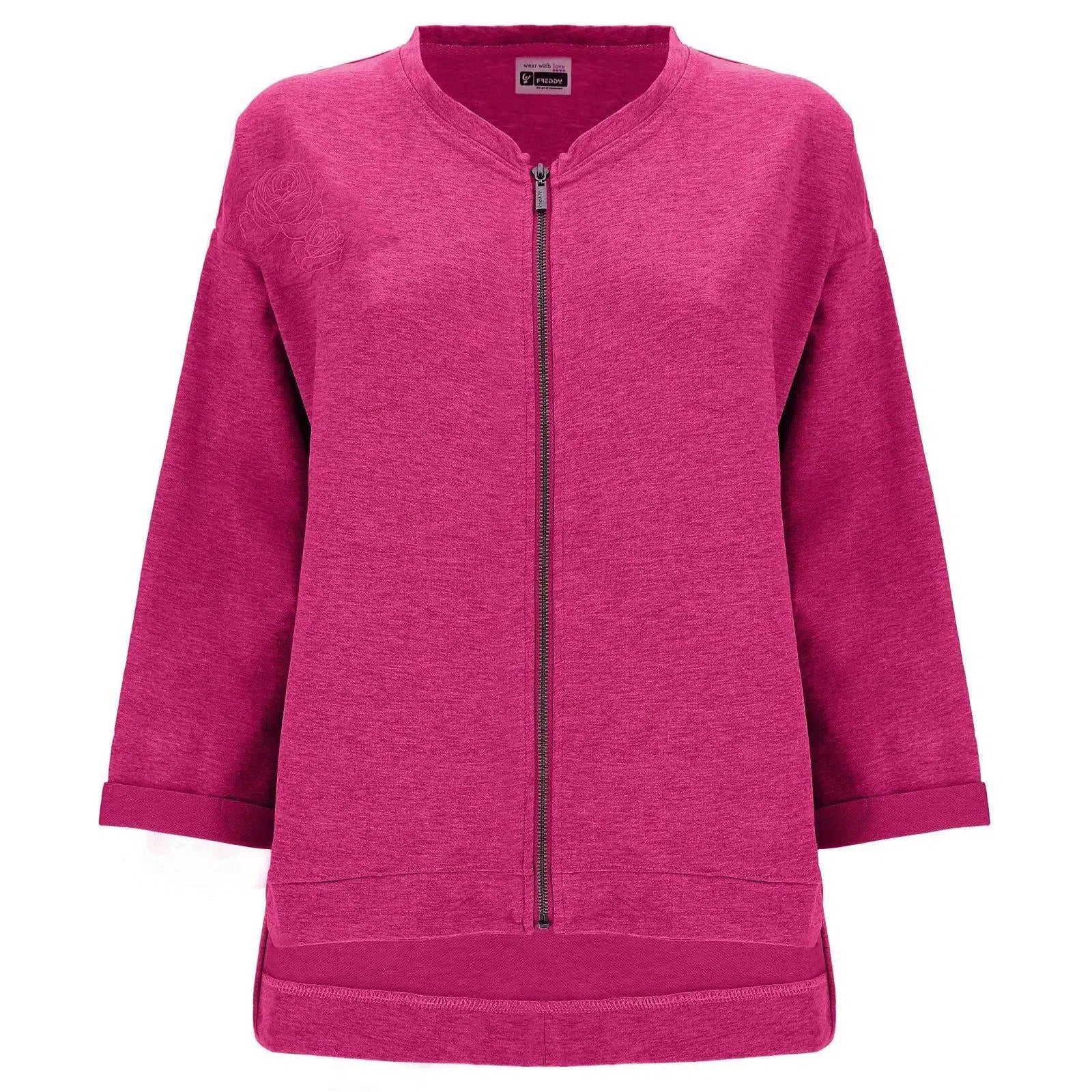 Lightweight Cotton Sweatshirt - 3/4 sleeves - Peacock Pink 2