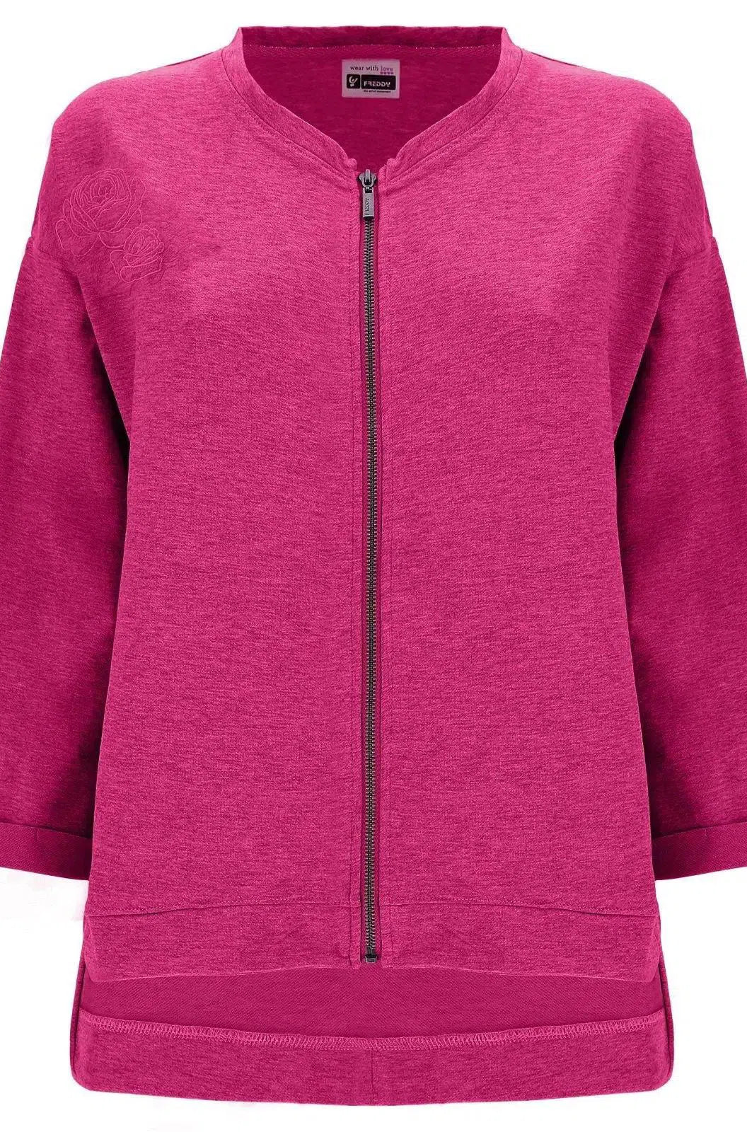 Lightweight Cotton Sweatshirt - 3/4 sleeves - Peacock Pink