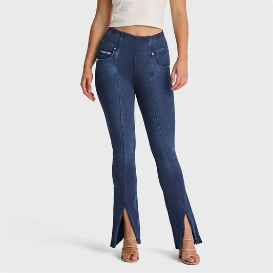 N.O.W® Denim - High Waisted - Ankle Flare - Dark Blue + Blue Stitching