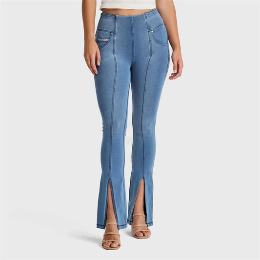 N.O.W® Denim - High Waisted - Ankle Flare - Light Blue + Blue Stitching