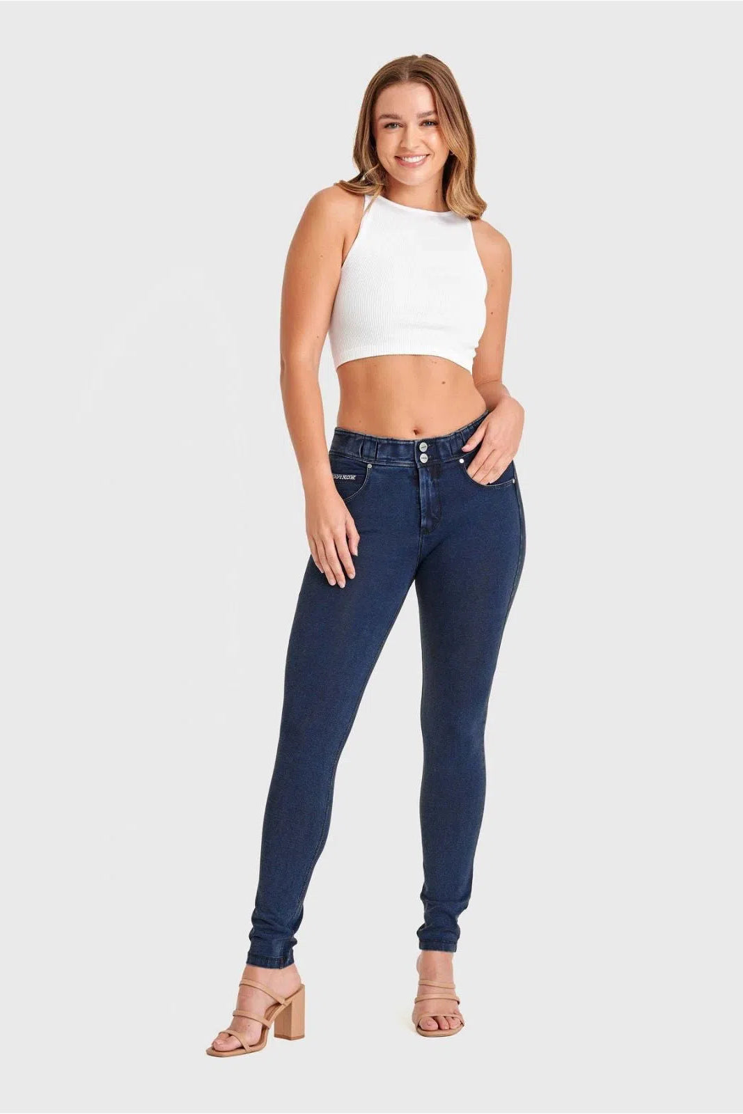 N.O.W® Denim - High Waisted - 7/8 Length - Dark Blue + Blue Stitching 2