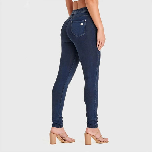 N.O.W® Denim - High Waisted - Ankle Length - Dark Blue + Blue Stitching