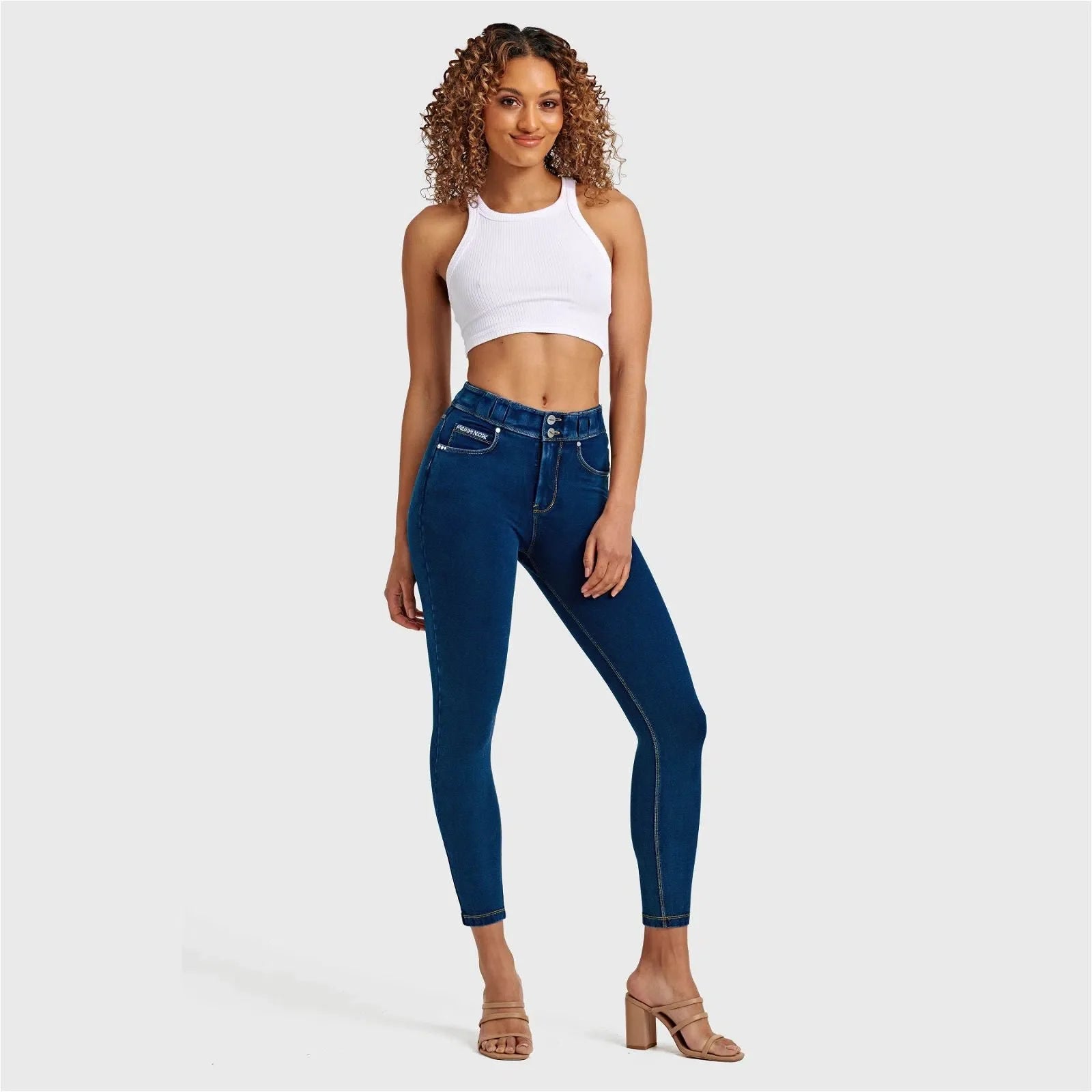 N.O.W® Denim - High Waisted - Petite Length - Dark Blue + Yellow Stitching 3