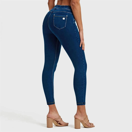 N.O.W® Denim - High Waisted - Ankle Length - Dark Blue + Yellow Stitching