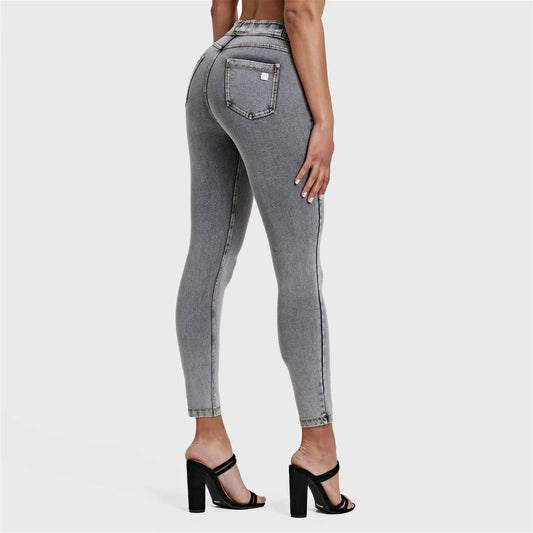 N.O.W® Denim - High Waisted - Ankle Length - Grey + Yellow Stitching