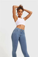 N.O.W® Denim - High Waisted - Petite Length - Light Blue + Yellow Stitching