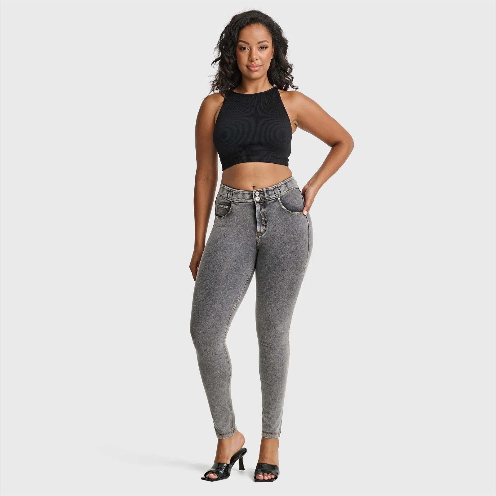 N.O.W® Denim - High Waisted - Full Length - Grey + Yellow Stitching 3