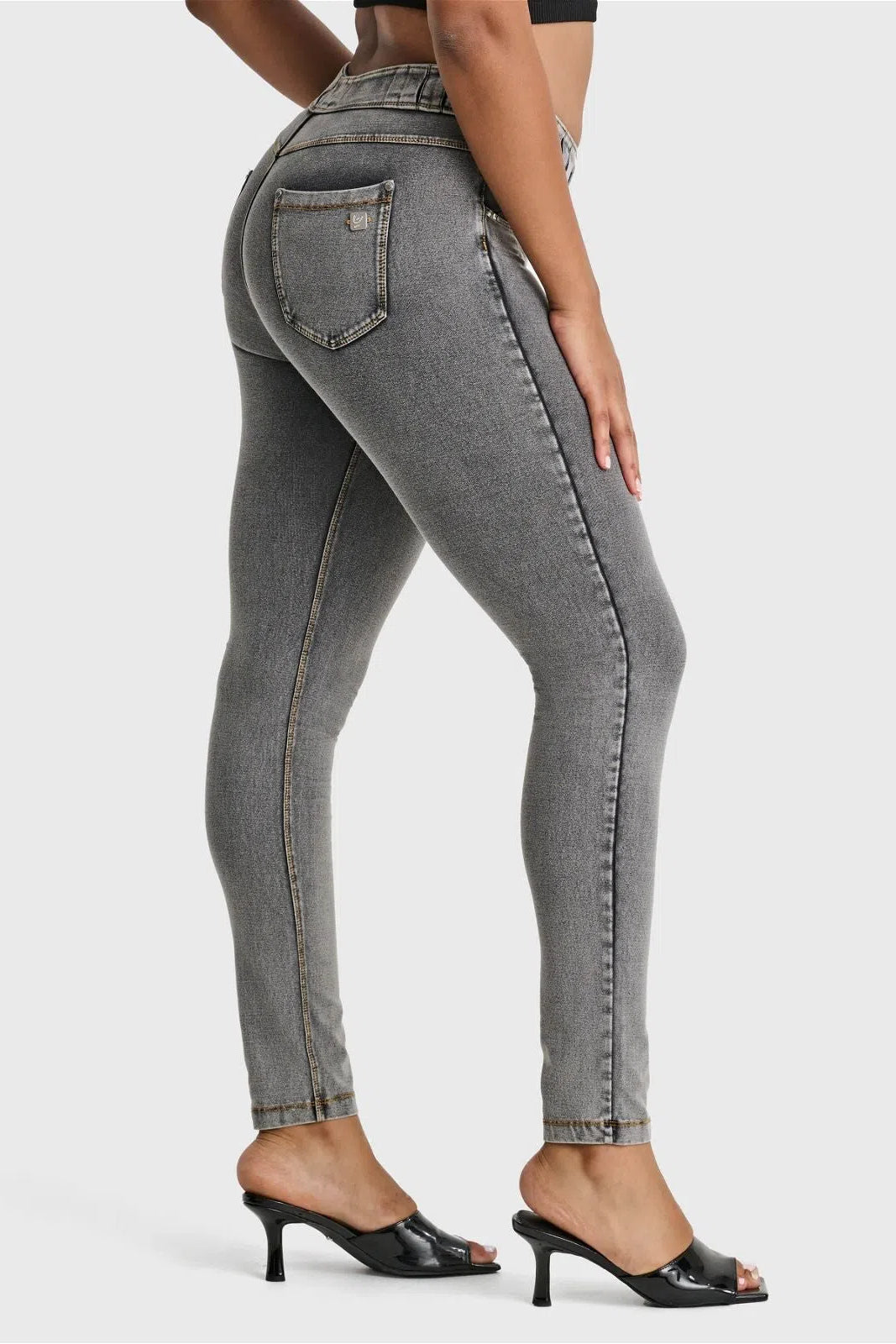 N.O.W® Denim - High Waisted - Full Length - Grey + Yellow Stitching 1