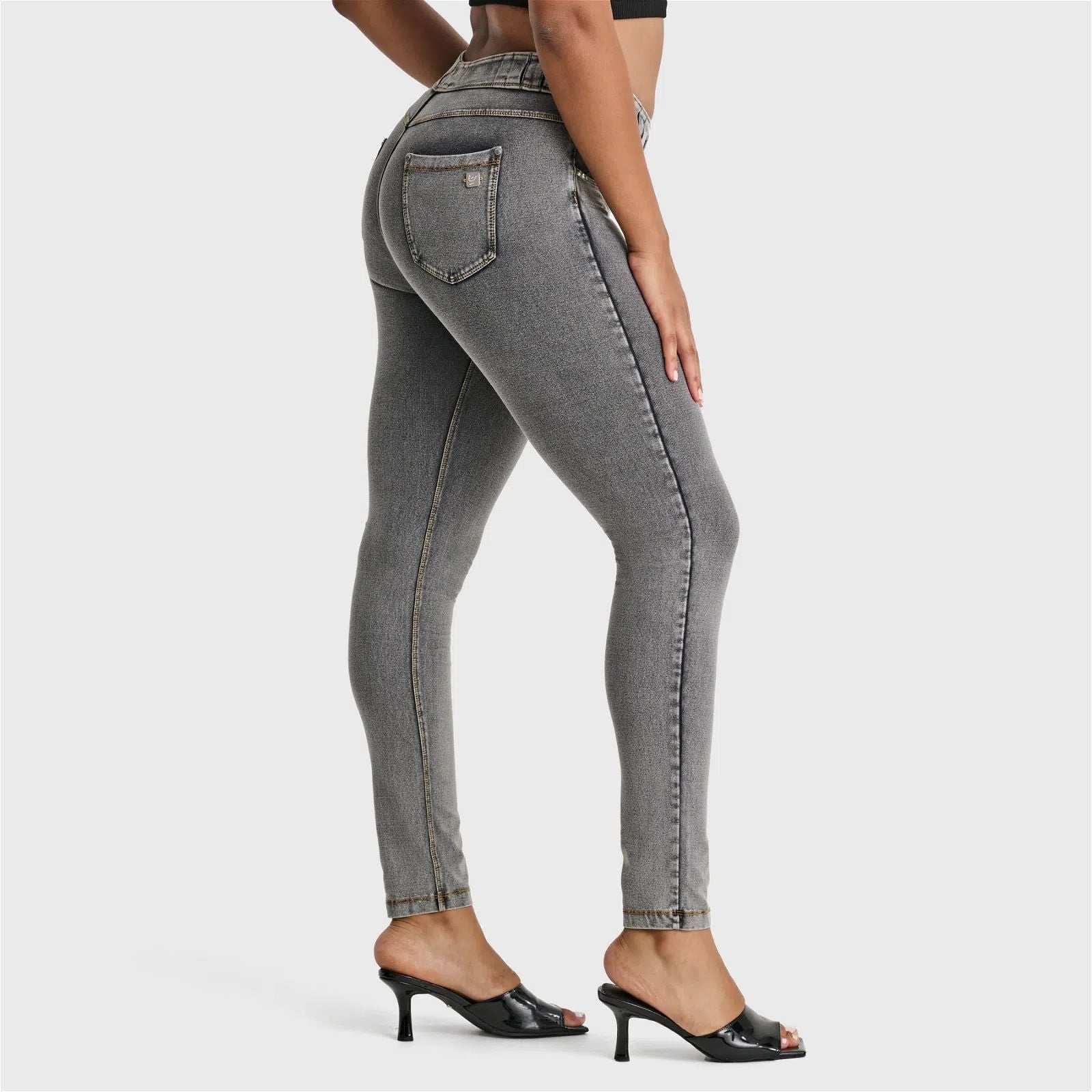 N.O.W® Denim - High Waisted - Full Length - Grey + Yellow Stitching 1